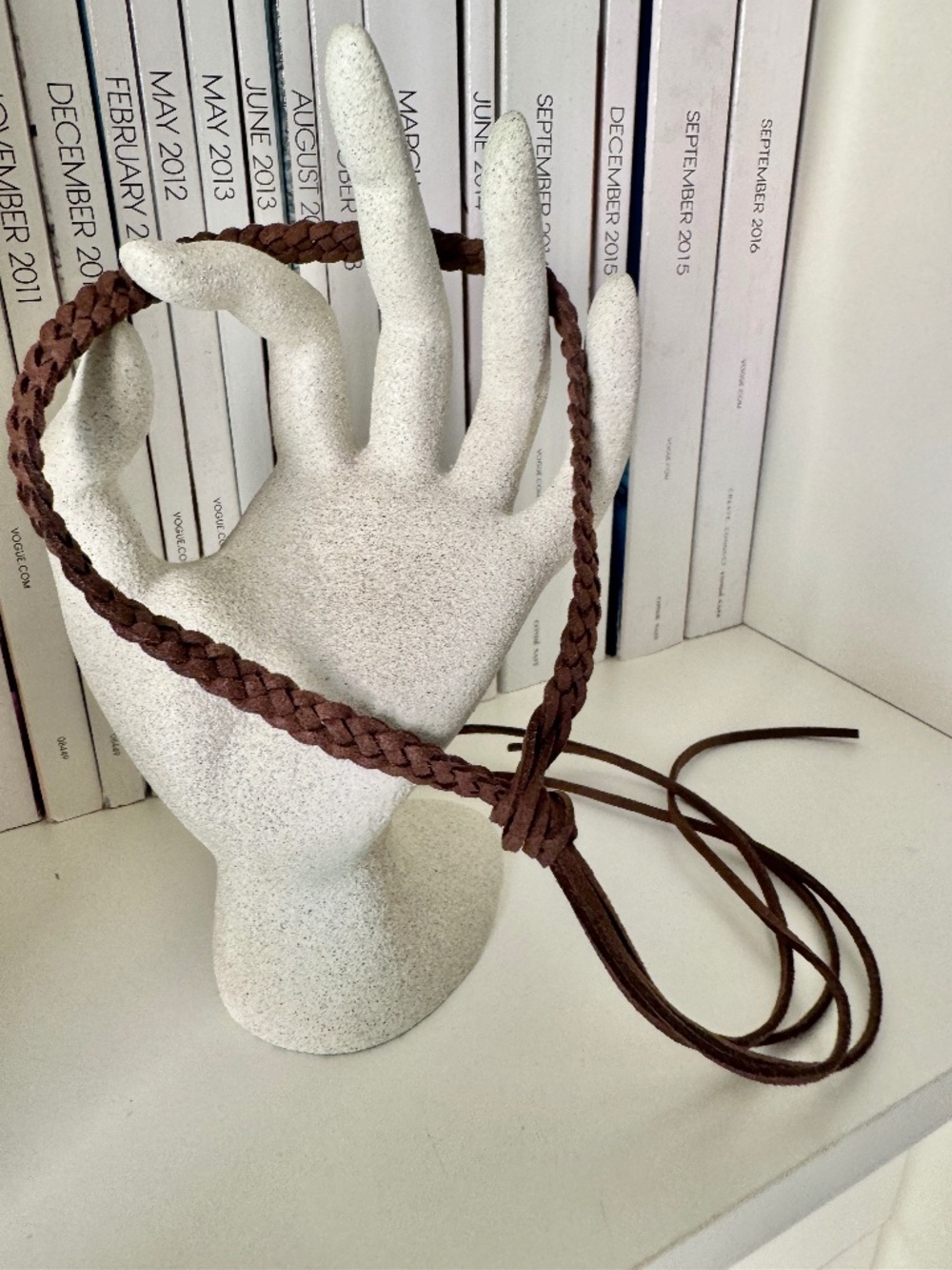 Braided choker necklace Boho faux suede brown leather accessory bracelet tassel